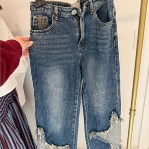 One Teaspoon Frayed Hem Blue Denim